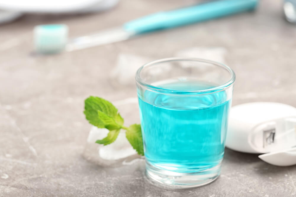 Glass with mouthwash